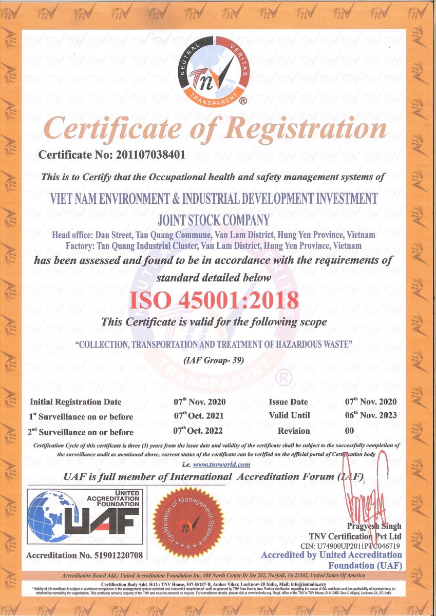 Chứng chỉ ISO 45001:2018